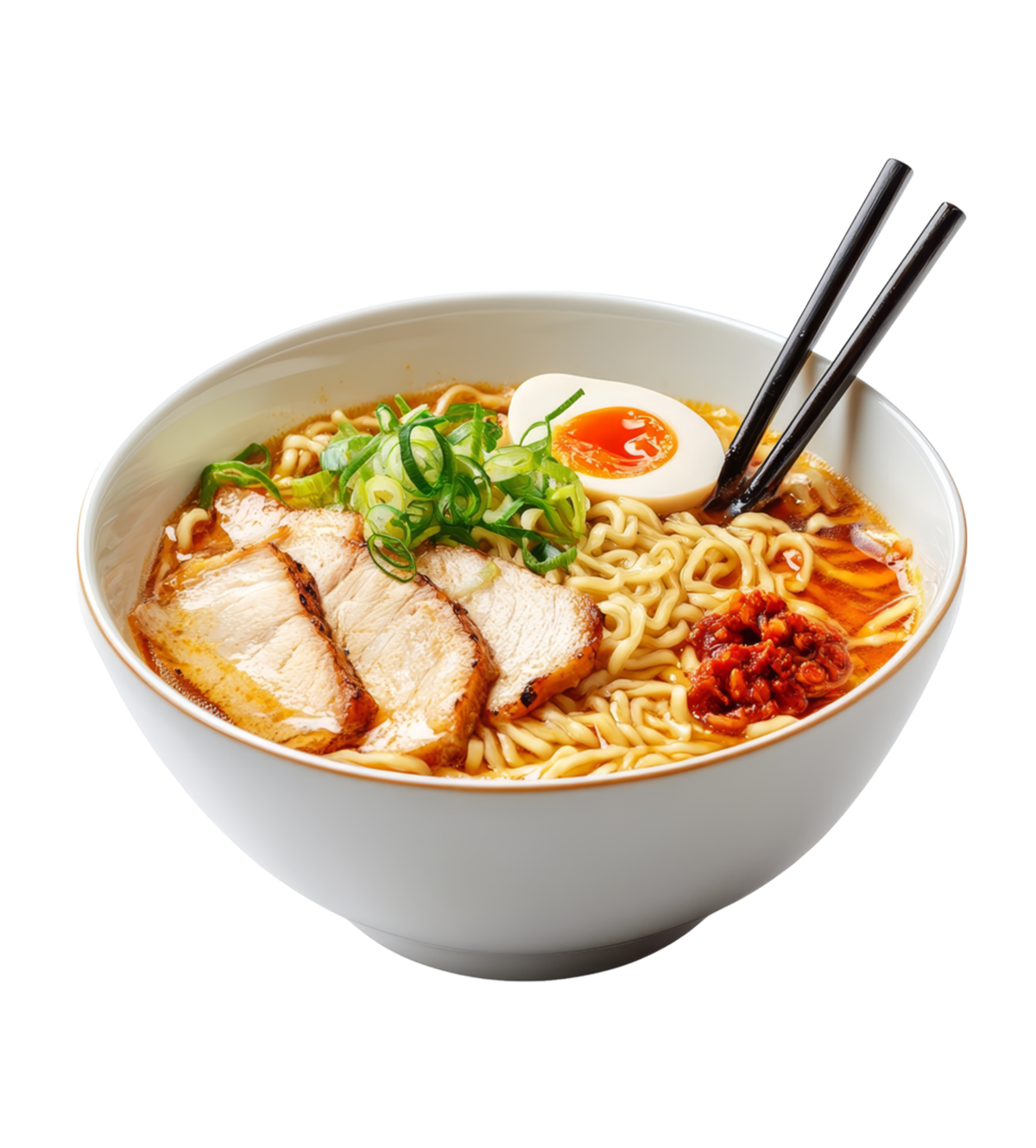 Tema Asiático, Culinária Asiática, Taça de noodles japoneses autênticos com porco e ovo, Massa Oriental